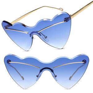 Playful Gold Cat Eye Sunglasses Womens Trendy Heart Shaped Rimless Gradient